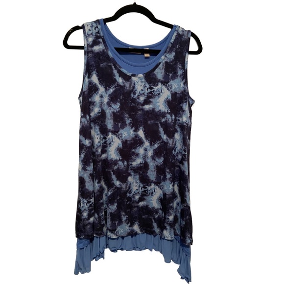 LOGO by Lori Goldstein TIe Dye 3 Piece Set 2 Tanks & Cardigan Twilight Blue M - Picture 4 of 16